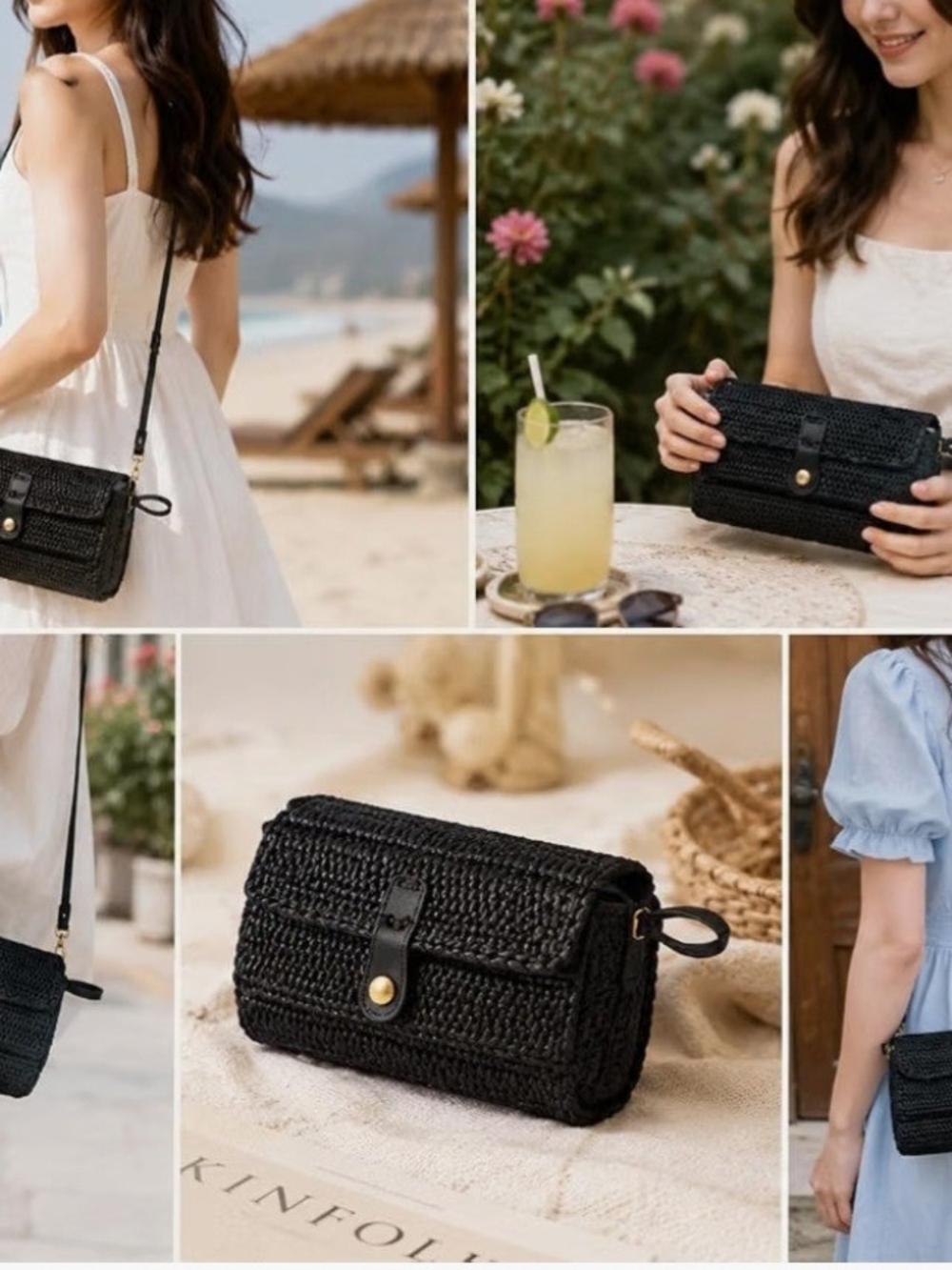 Black Woven Clutch Wristlet with Button-Tab Closure - Picture 4 of 4
